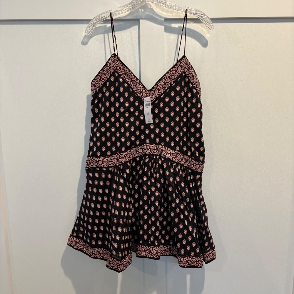 NWT Abercrombie & Fitch Romper Women Small Black Floral V Neck Lined Boho Resort
